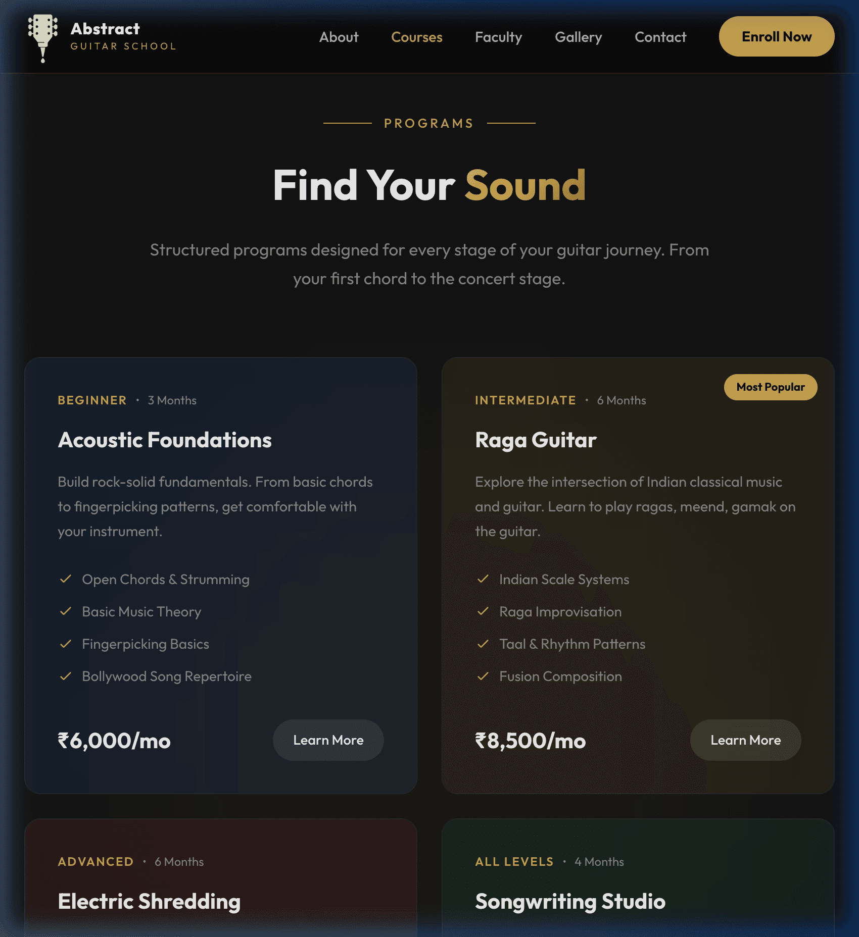 Course Catalog — Four structured programs with pricing