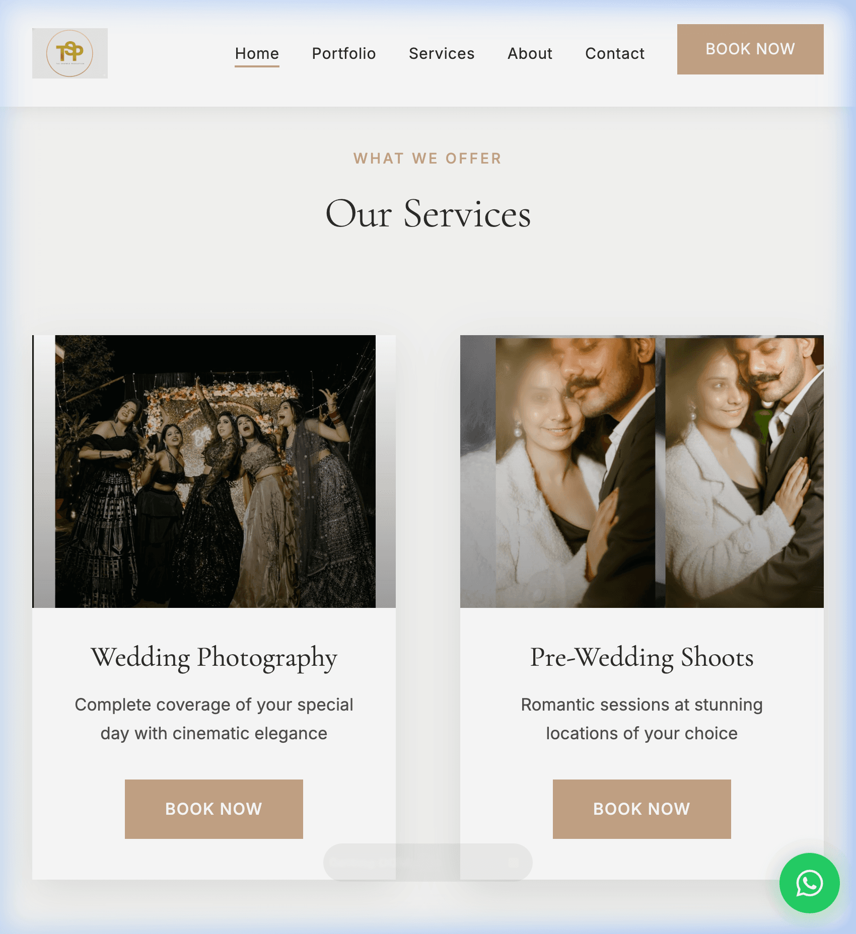 Services Section — Wedding & Pre-Wedding photography packages